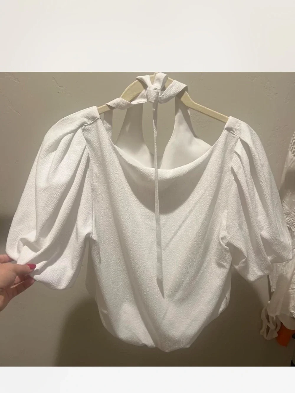 Astr White Puff Sleeve Halter Blouse